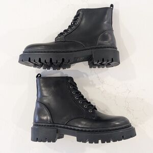 STAUD Henry Combat Boots Black Nappa Leather Lace Up Lug Sole Womens 7 EU 37 New